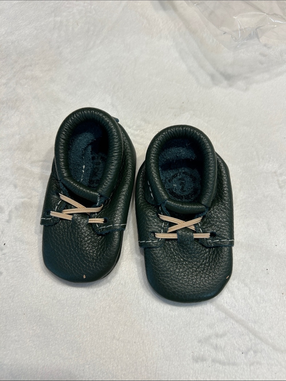 Freshly Picked Kids Dark Green Moccasin Slip-Ons with Tan Laces